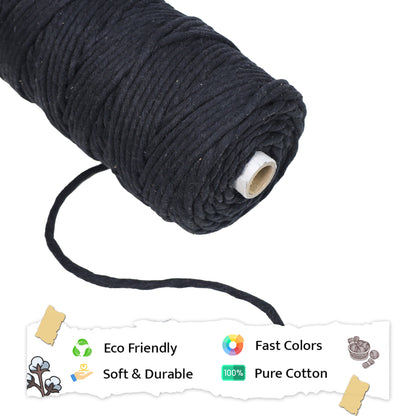 5mm Single Strand | Black | Approx 100 Metres | 1kg Spool | Cotton | No 01