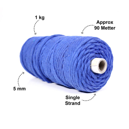 5mm Single Strand | Sapphire Blue | Approx 100 Metres | 1kg Spool | Cotton | No 20