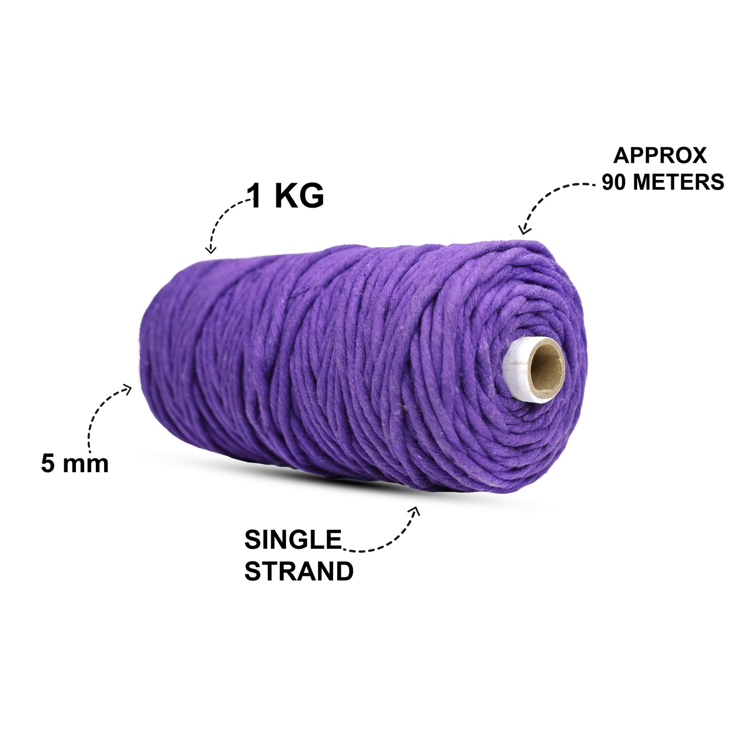 5mm Single Strand | Violet | Approx 100 Metres | 1kg Spool | Cotton | No 21