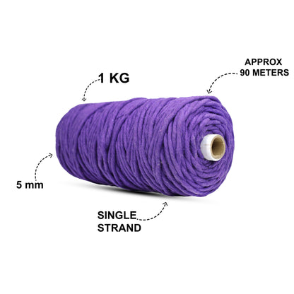 5mm Single Strand | Violet | Approx 100 Metres | 1kg Spool | Cotton | No 21