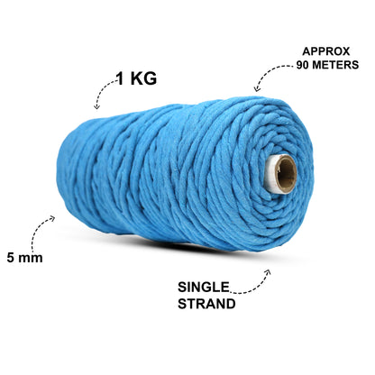 5mm Single Strand | Bright Blue | Approx 100 Metres | 1kg Spool | Cotton | No 22