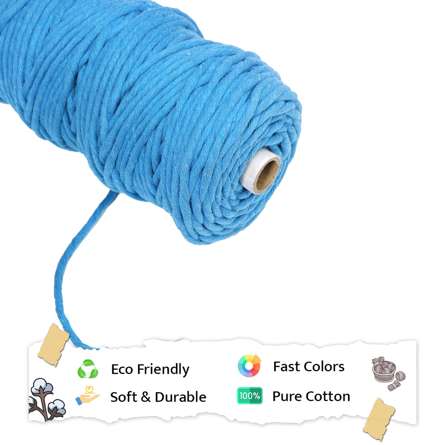 5mm Single Strand | Bright Blue | Approx 100 Metres | 1kg Spool | Cotton | No 22