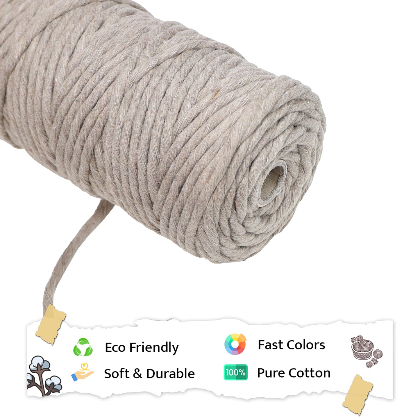 5mm સિંગલ સ્ટ્રાન્ડ | માટીનો રંગ | આશરે 100 મીટર | 1 કિલો સ્પૂલ | કપાસ