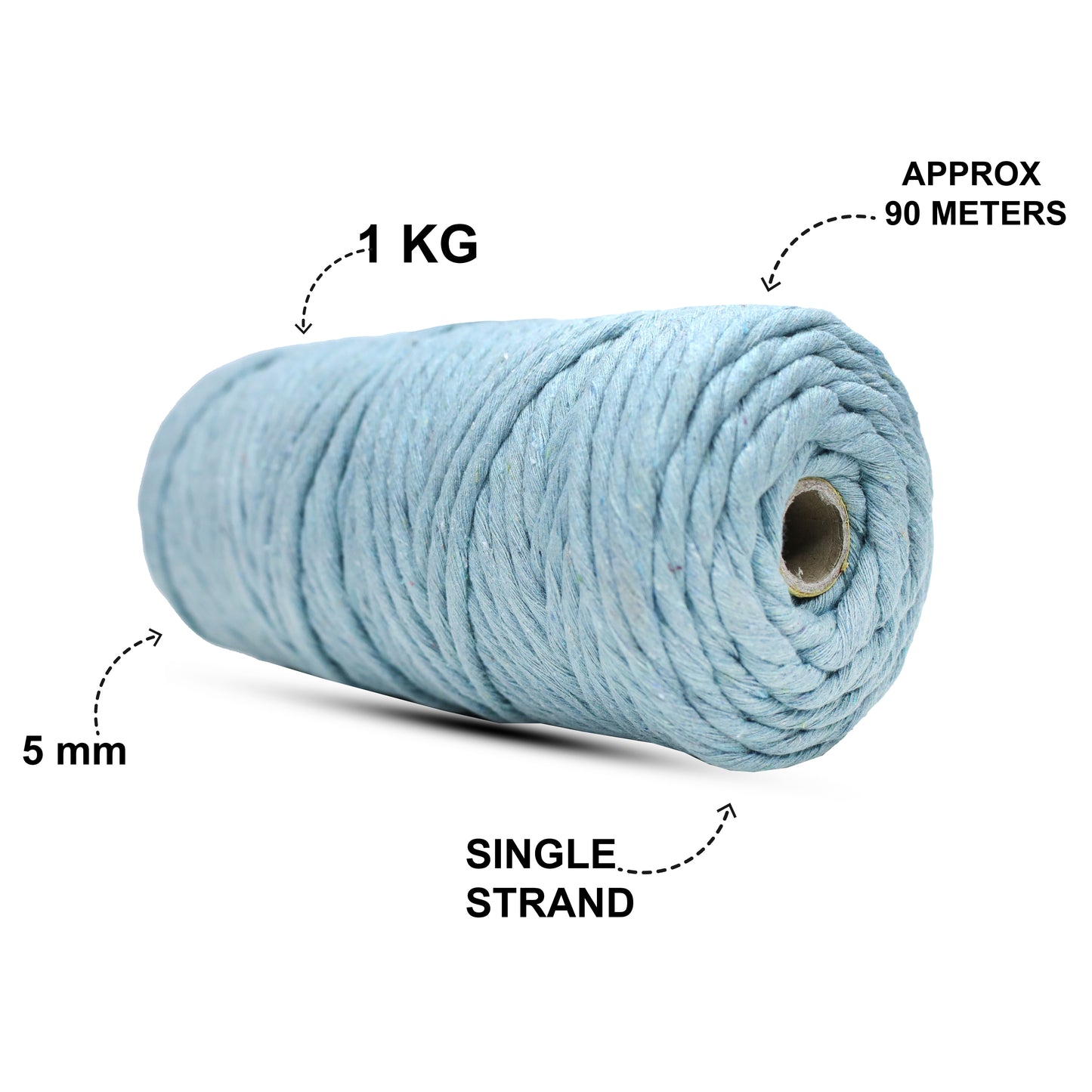 5mm Single Strand | Mint Blue | Approx 100 Metres | 1kg Spool | Cotton | No 25