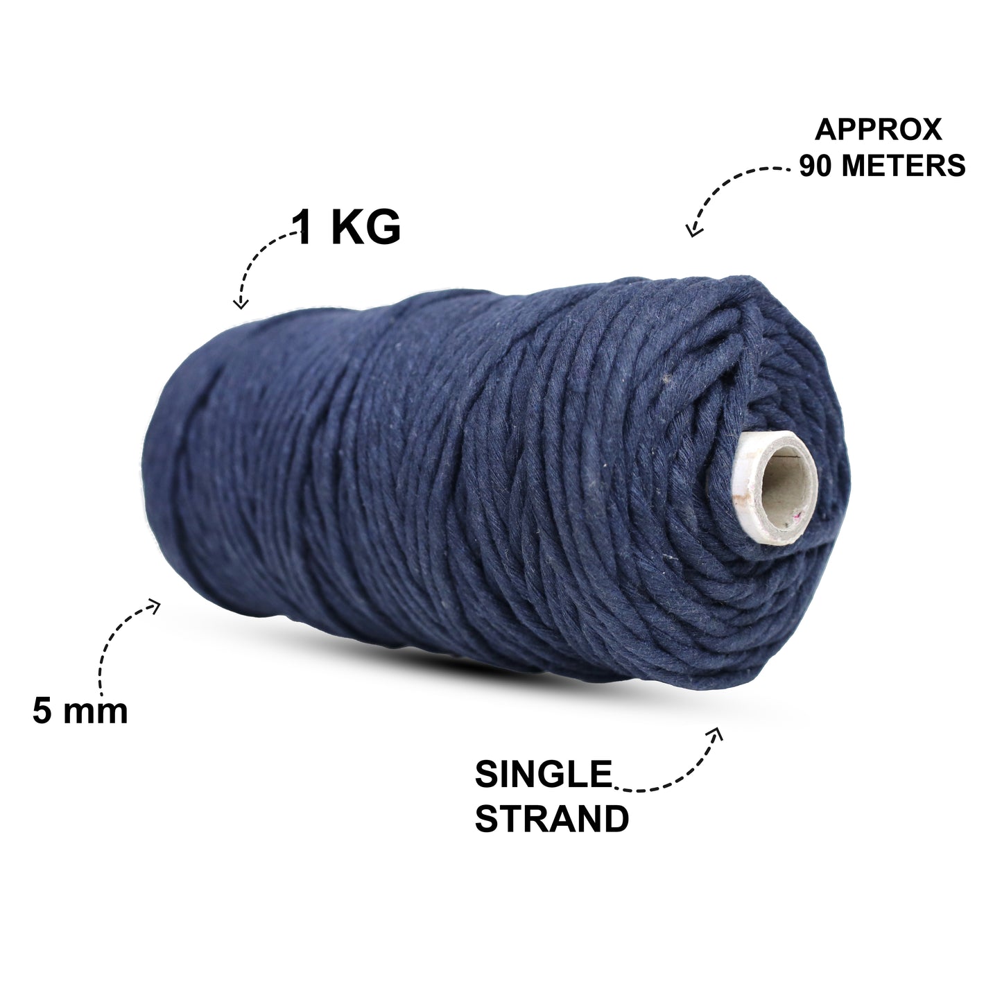 5mm Single Strand | Dark Blue | Approx 100 Metres | 1kg Spool | Cotton | No 27