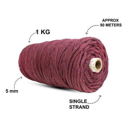5mm Single Strand | Wine | Approx 100 Metres | 1kg Spool | Cotton | No 29