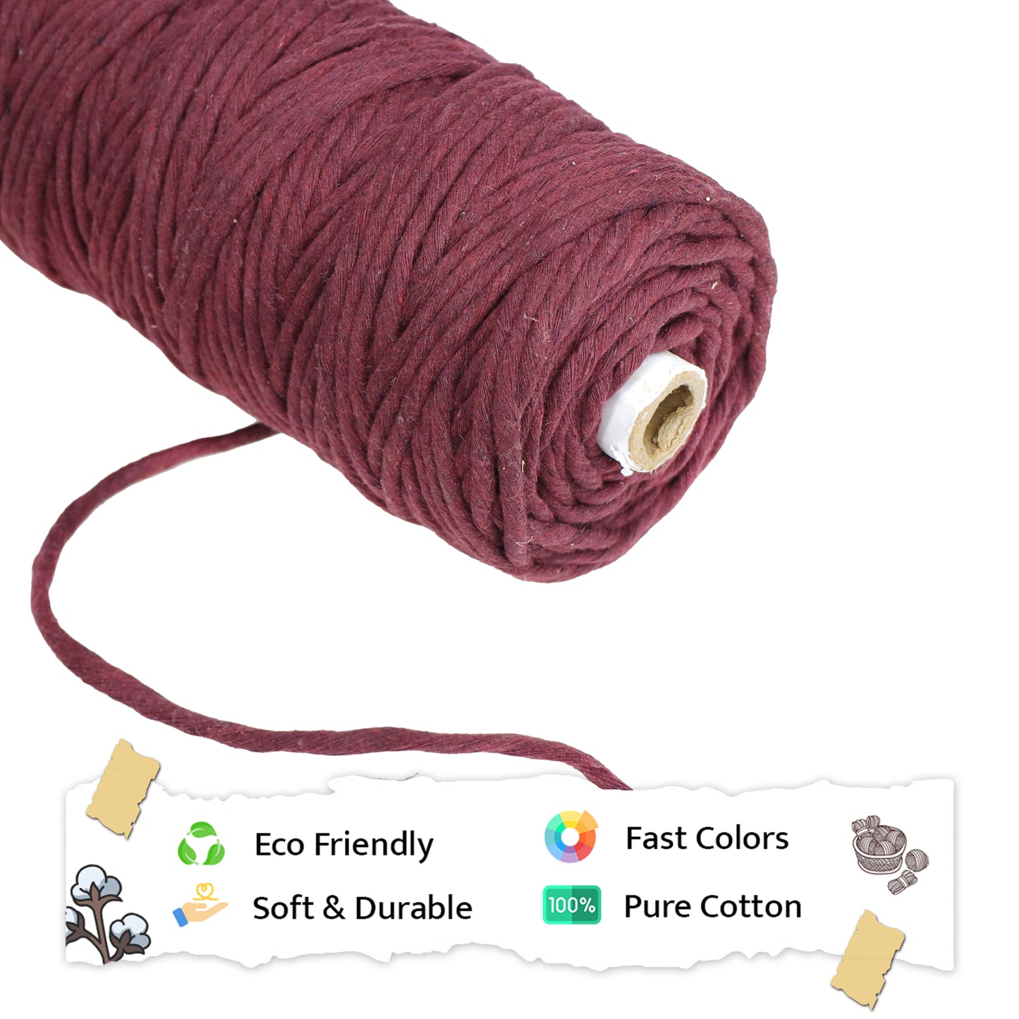 5mm Single Strand | Wine | Approx 100 Metres | 1kg Spool | Cotton | No 29