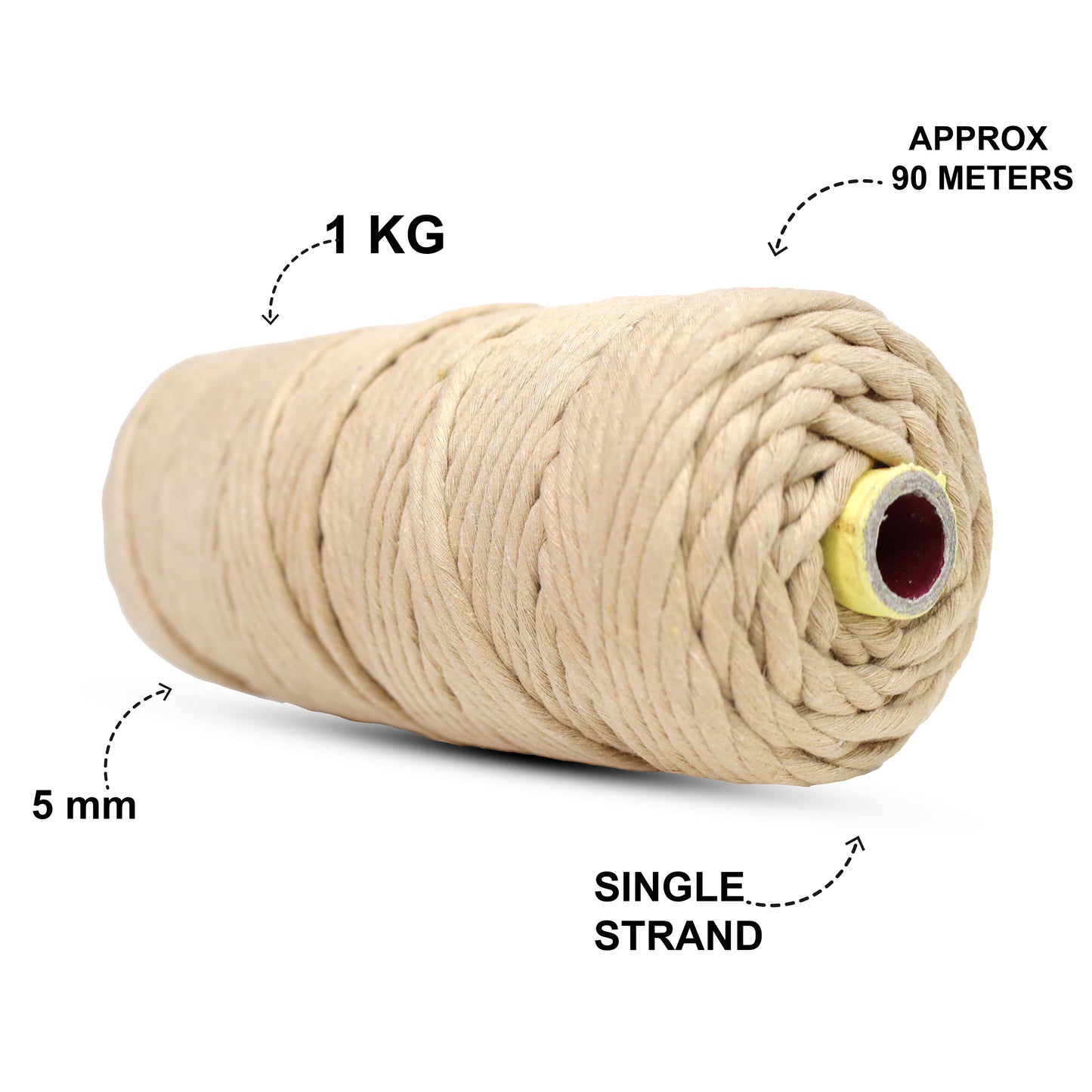 5mm Single Strand | Beige | Approx 100 Metres | 1kg Spool | Cotton | No 30