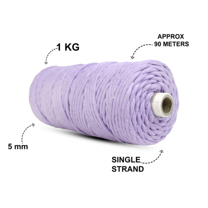 5mm Single Strand | Lavender | Approx 100 Metres | 1kg Spool | Cotton | No 31