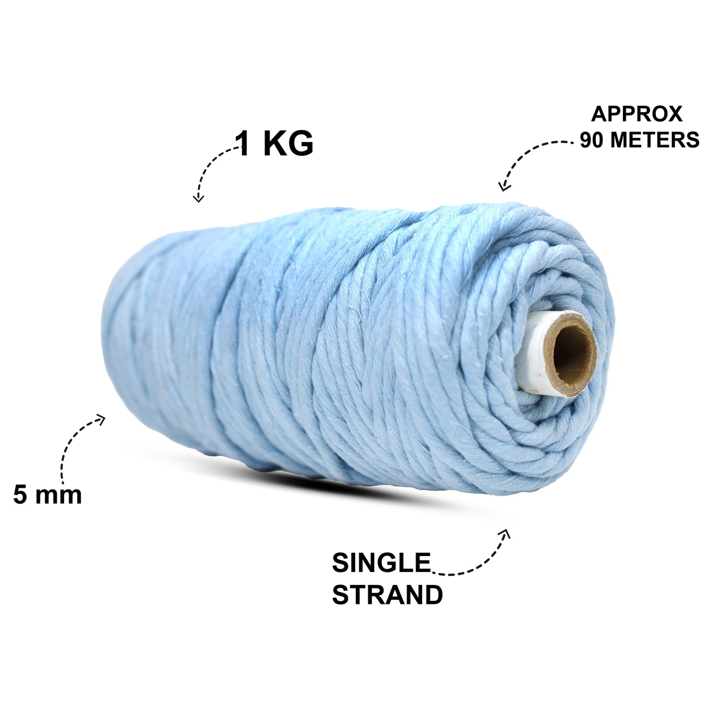 5mm Single Strand | Ice Blue | Approx 100 Metres | 1kg Spool | Cotton | No 32