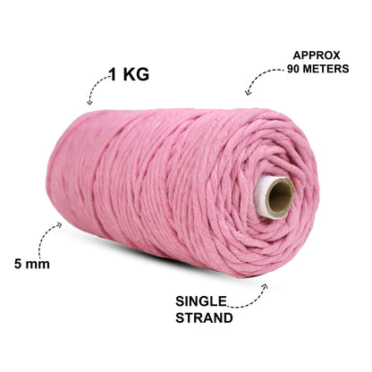 5mm Single Strand | Bright Pink | Approx 100 Metres | 1kg Spool | Cotton | No 33
