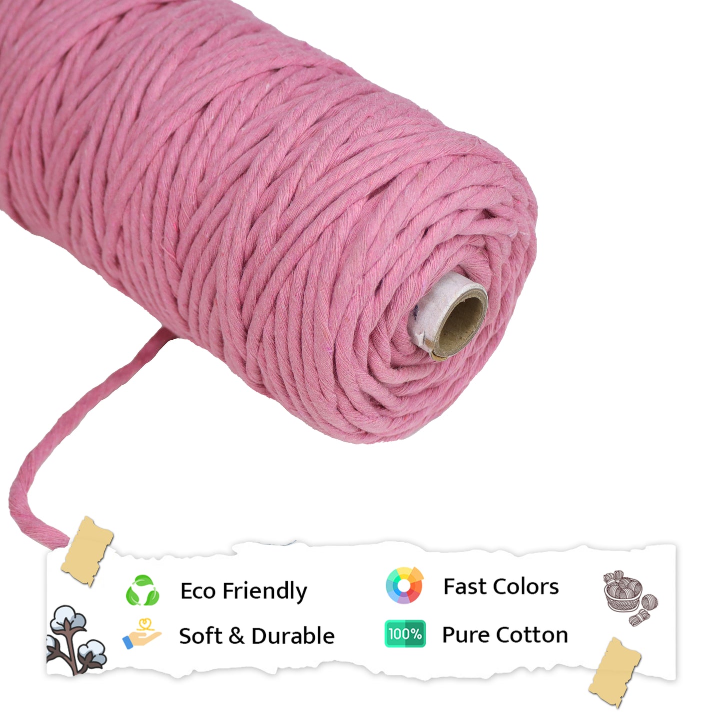 5mm Single Strand | Bright Pink | Approx 100 Metres | 1kg Spool | Cotton | No 33
