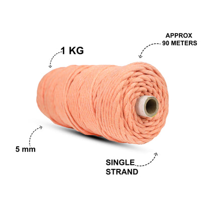 5mm Single Strand | Pastel Orange | Approx 100 Metres | 1kg Spool | Cotton | No 34