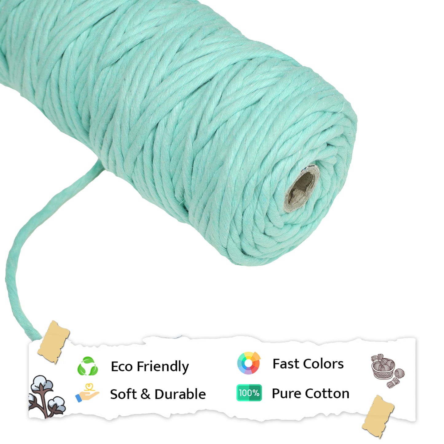 5mm Single Strand | Mint Green | Approx 100 Metres | 1kg Spool | Cotton | No 35