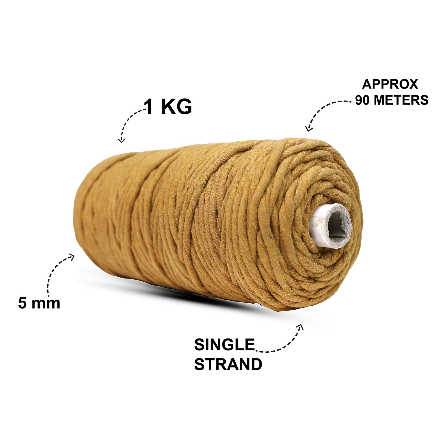 5mm Single Strand | Golden Mustard | Approx 100 Metres | 1kg Spool | Cotton | No 37