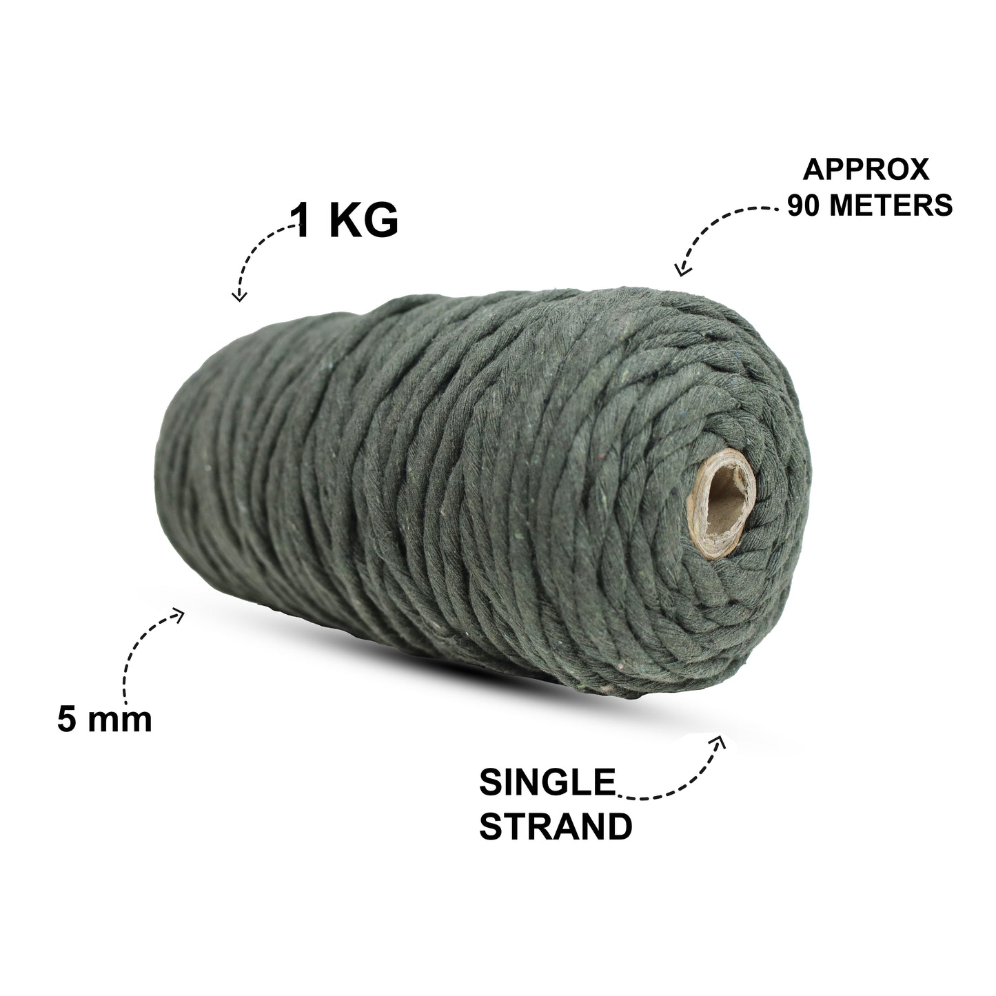 5mm Single Strand | Army Green | Approx 100 Metres | 1kg Spool | Cotton | No 38