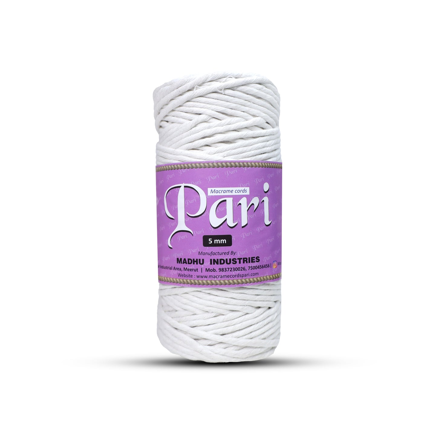 5mm Single Strand | Pure White | Approx 100 Metres | 1kg Spool | Cotton | No 03