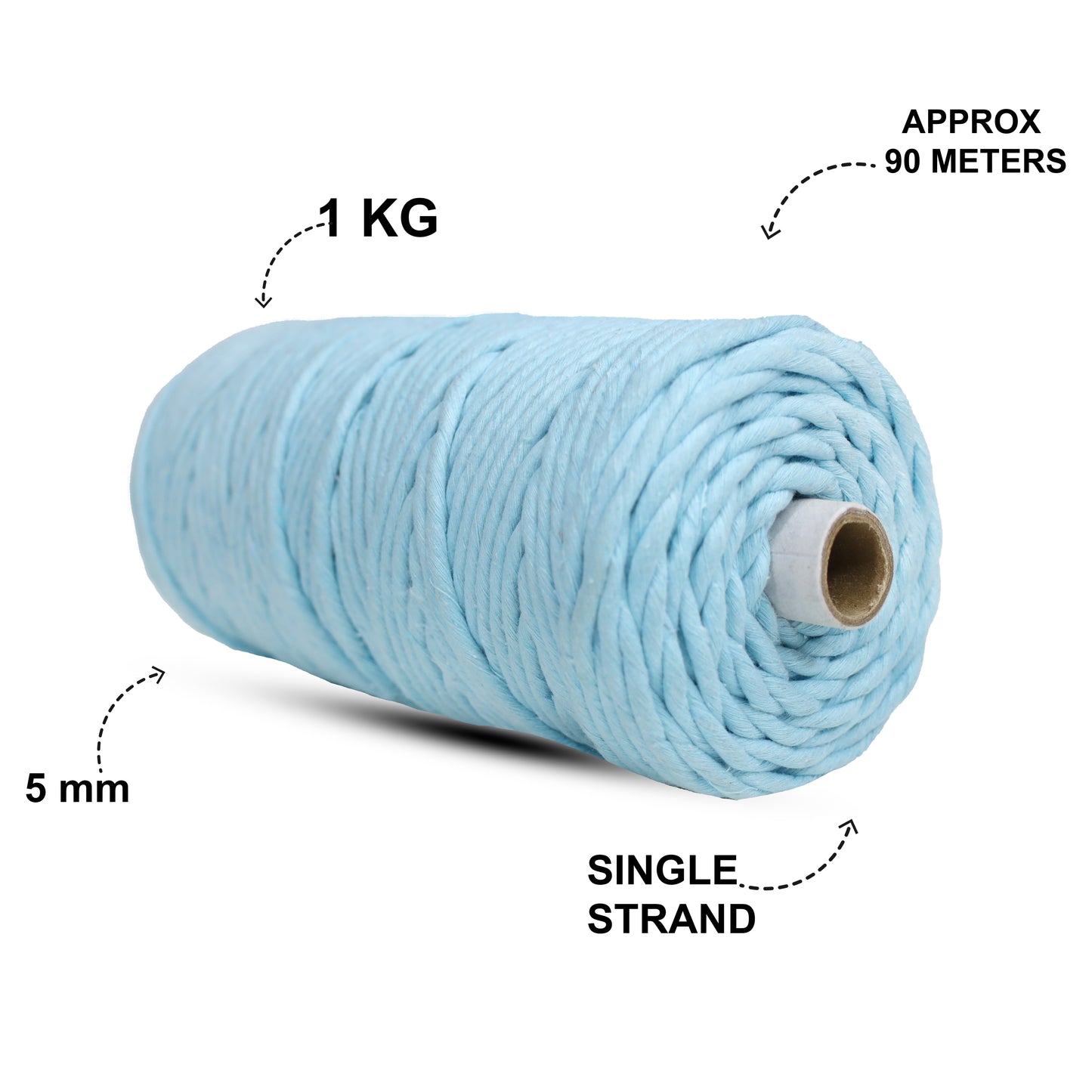 5mm Single Strand | Aqua Blue | Approx 100 Metres | 1kg Spool | Cotton | No 40