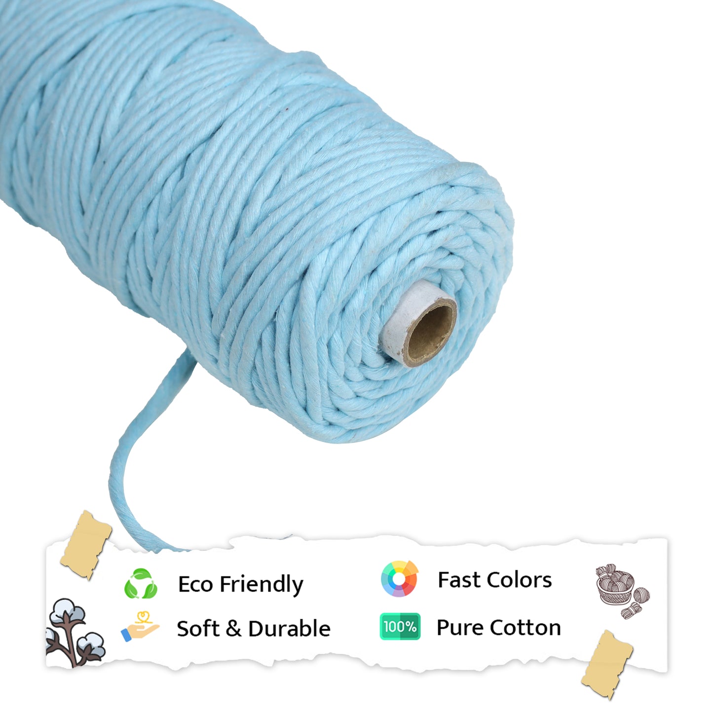 5mm Single Strand | Aqua Blue | Approx 100 Metres | 1kg Spool | Cotton | No 40
