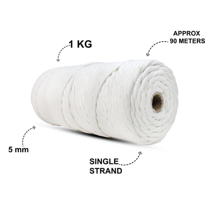 5mm Single Strand | Off White | Approx 100 Metres | 1kg Spool | Cotton | No 04