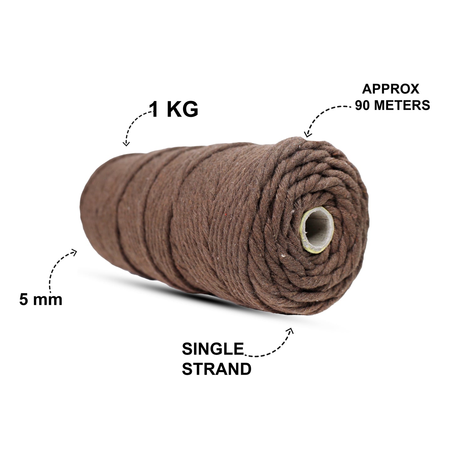 5mm Single Strand | Cofee Brown | Approx 100 Metres | 1kg Spool | Cotton | No 05