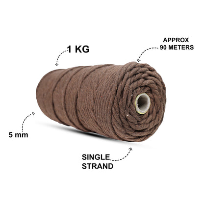5mm Single Strand | Cofee Brown | Approx 100 Metres | 1kg Spool | Cotton | No 05