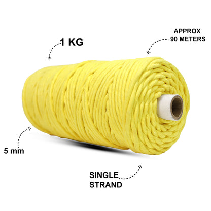 5mm Single Strand | Yellow | Approx 100 Metres | 1kg Spool | Cotton | No 08