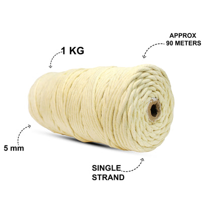 5mm Single Strand | Light Yellow | Approx 100 Metres | 1kg Spool | Cotton | No 09
