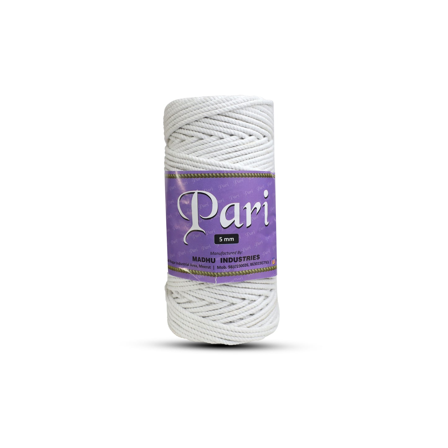 5mm Twisted (3Ply) | Pure White | Approx 100 Metres | 1kg Spool | Cotton