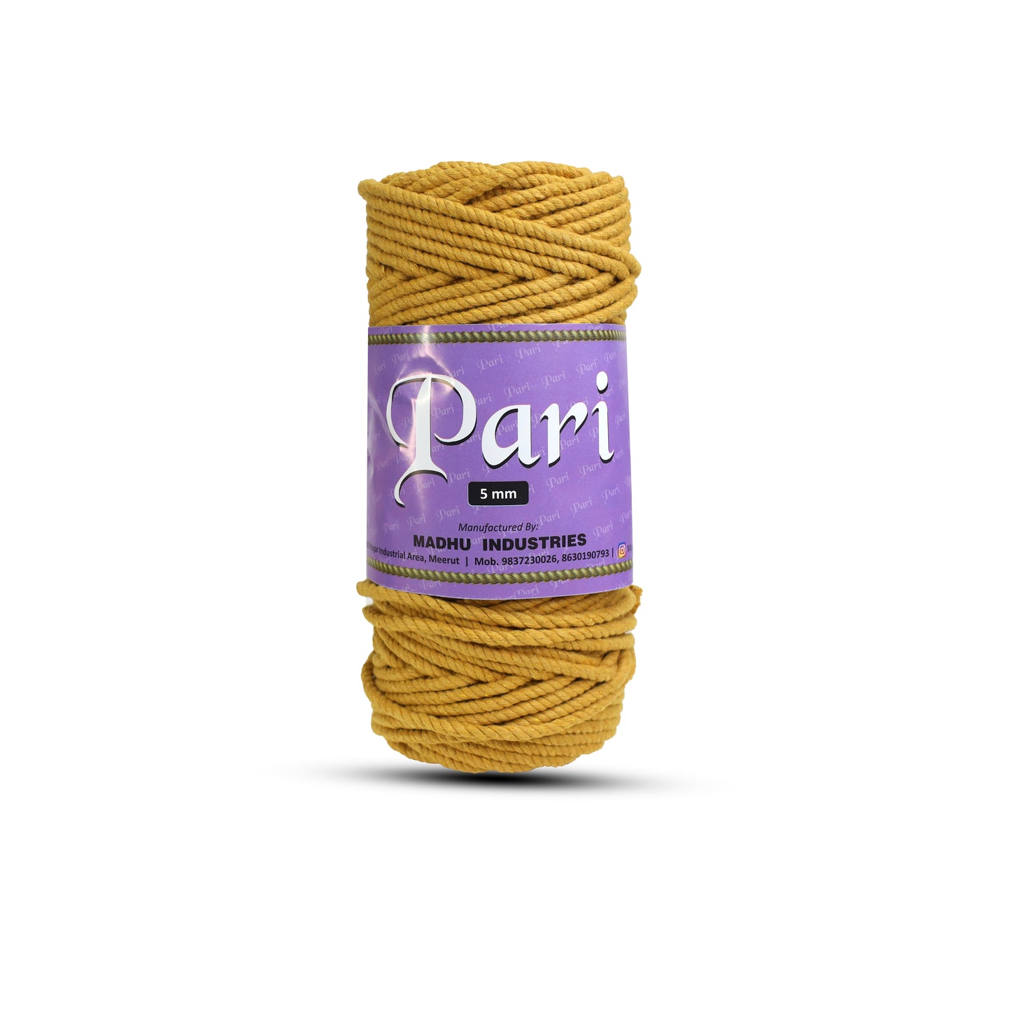 5mm Twisted (3Ply) | Mustard | Approx 100 Metres | 1kg Spool | Cotton