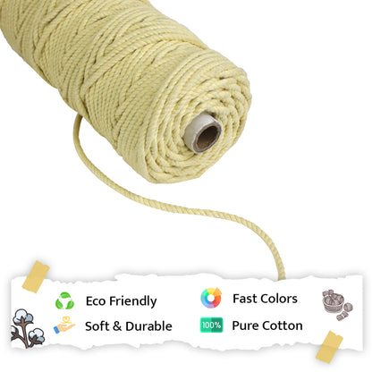 5mm Twisted (3Ply) | Light Yellow | Approx 100 Metres | 1kg Spool | Cotton