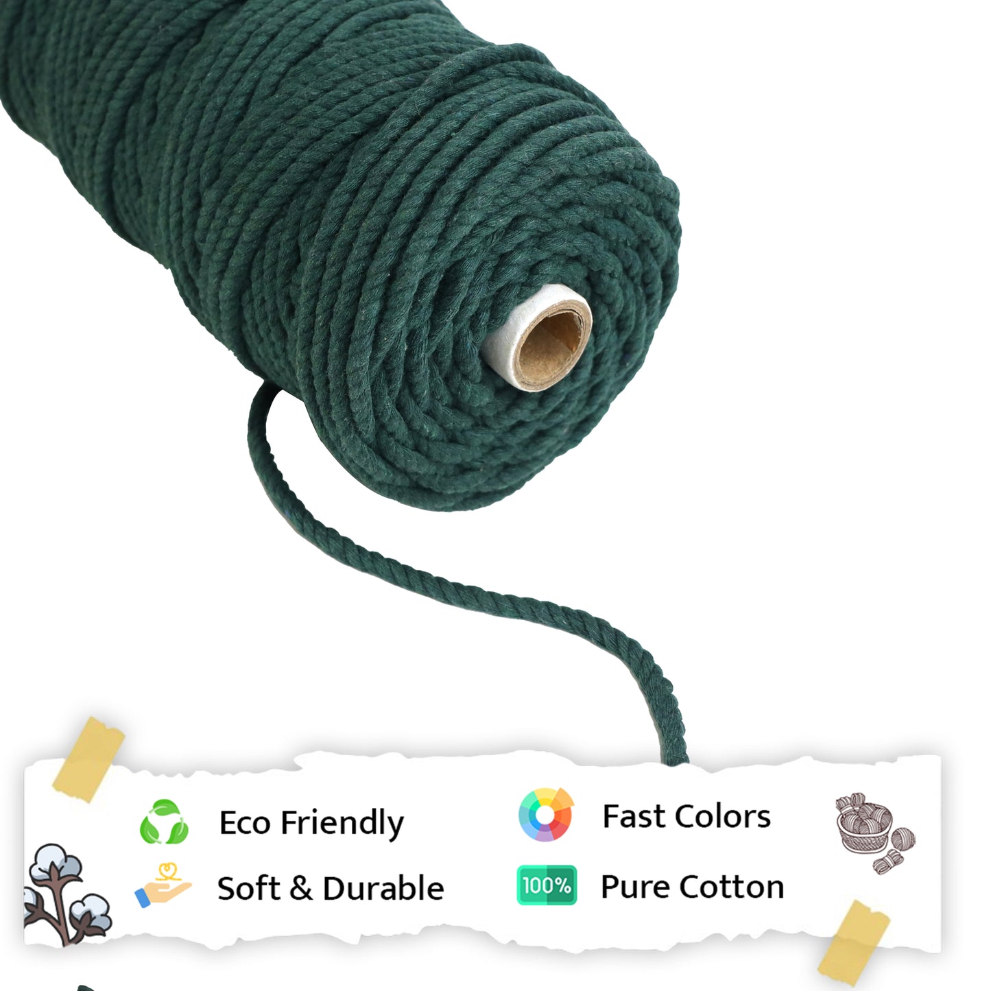 5mm Twisted (3Ply) | Forrest Green | Approx 100 Metres | 1kg Spool | Cotton