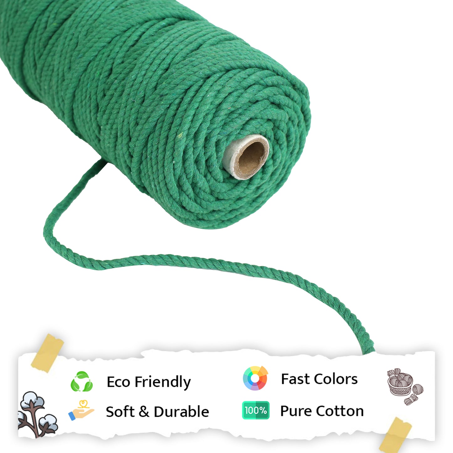 5mm Twisted (3Ply) | Green | Approx 100 Metres | 1kg Spool | Cotton