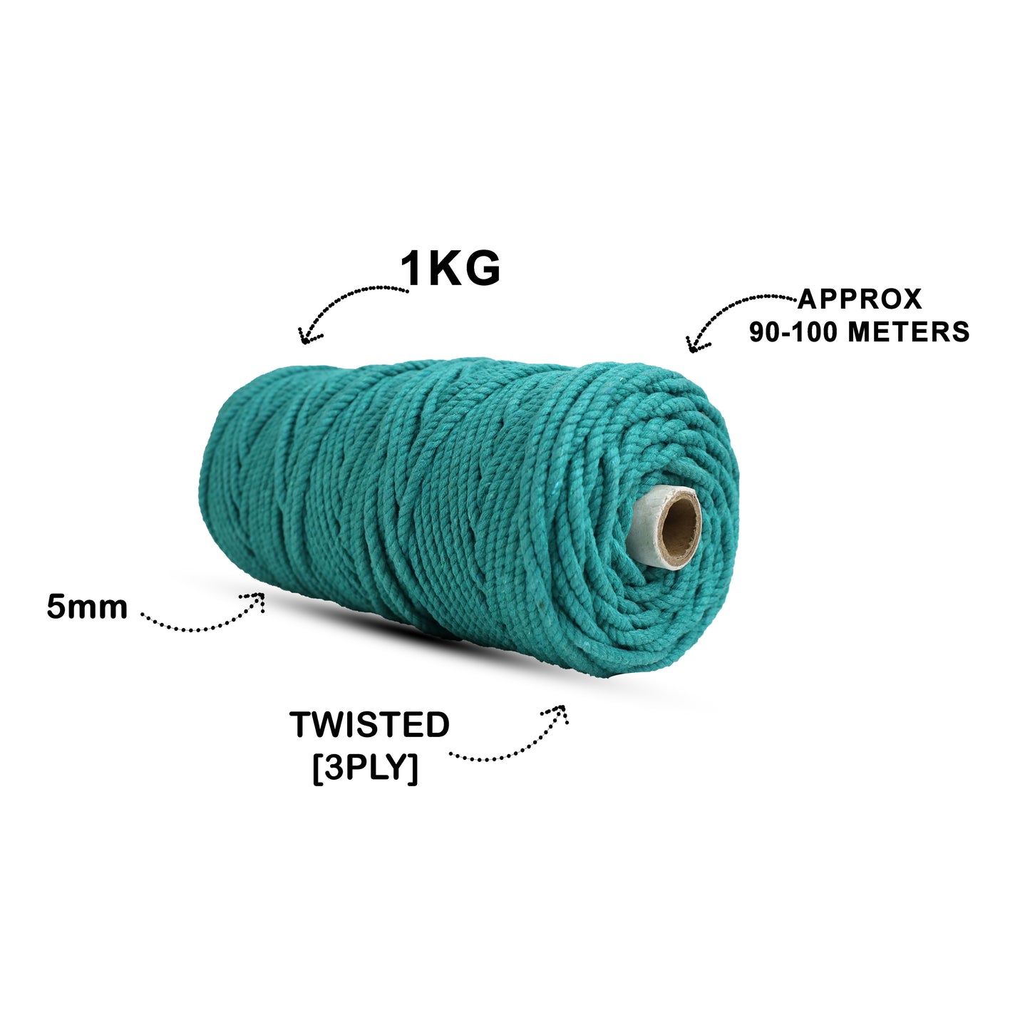 5mm Twisted (3Ply) | Sea Green | Approx 100 Metres | 1kg Spool | Cotton