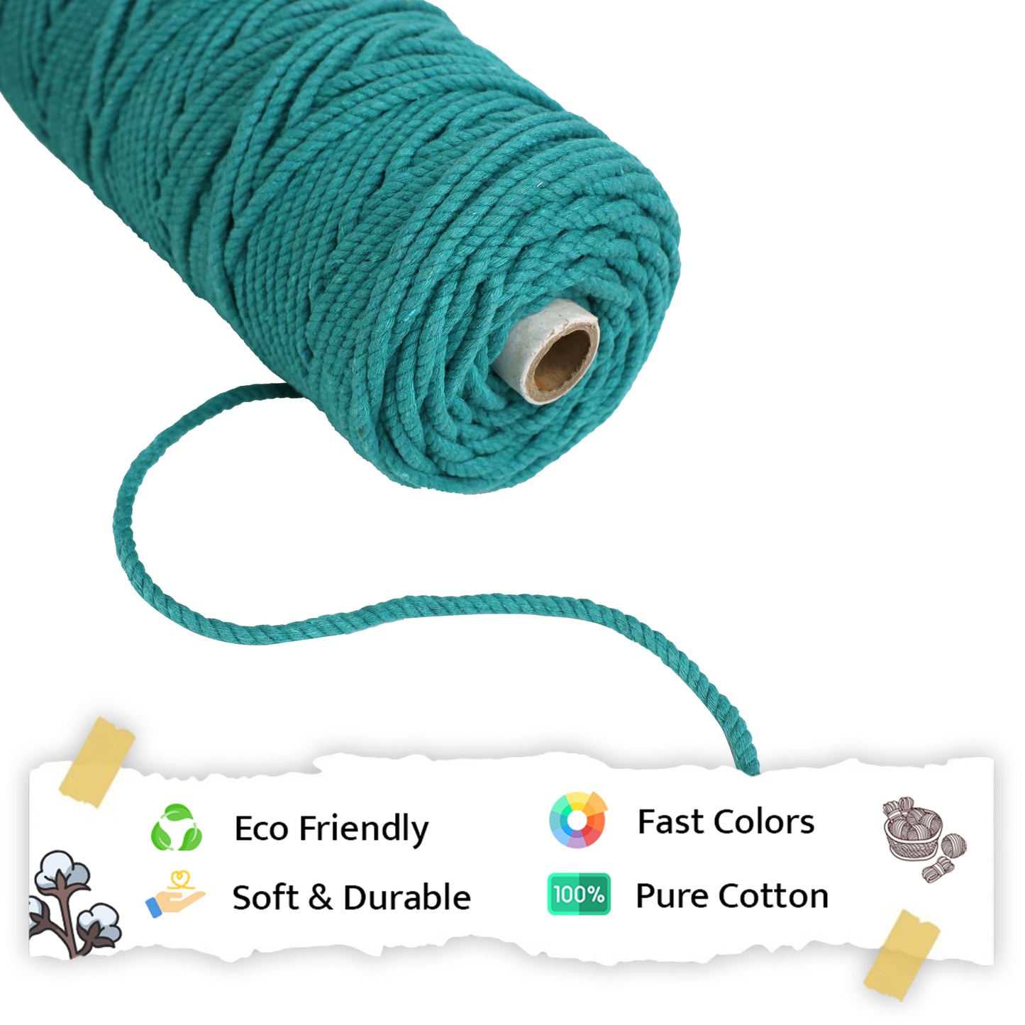 5mm Twisted (3Ply) | Sea Green | Approx 100 Metres | 1kg Spool | Cotton