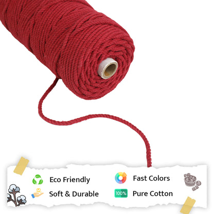 5mm Twisted (3Ply) | Red | Approx 100 Metres | 1kg Spool | Cotton