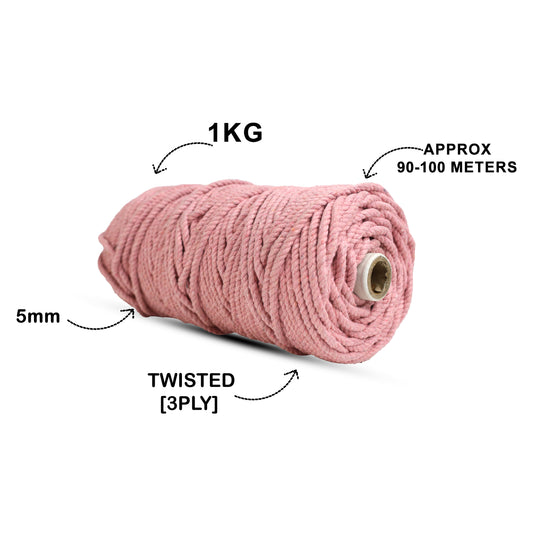 5mm Twisted (3Ply) | Peach | Approx 100 Metres | 1kg Spool | Cotton | No 17