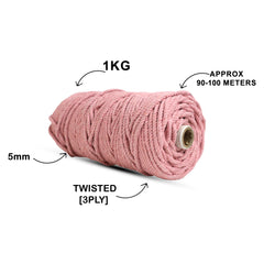 5mm Twisted (3Ply) | Peach | Approx 100 Metres | 1kg Spool | Cotton