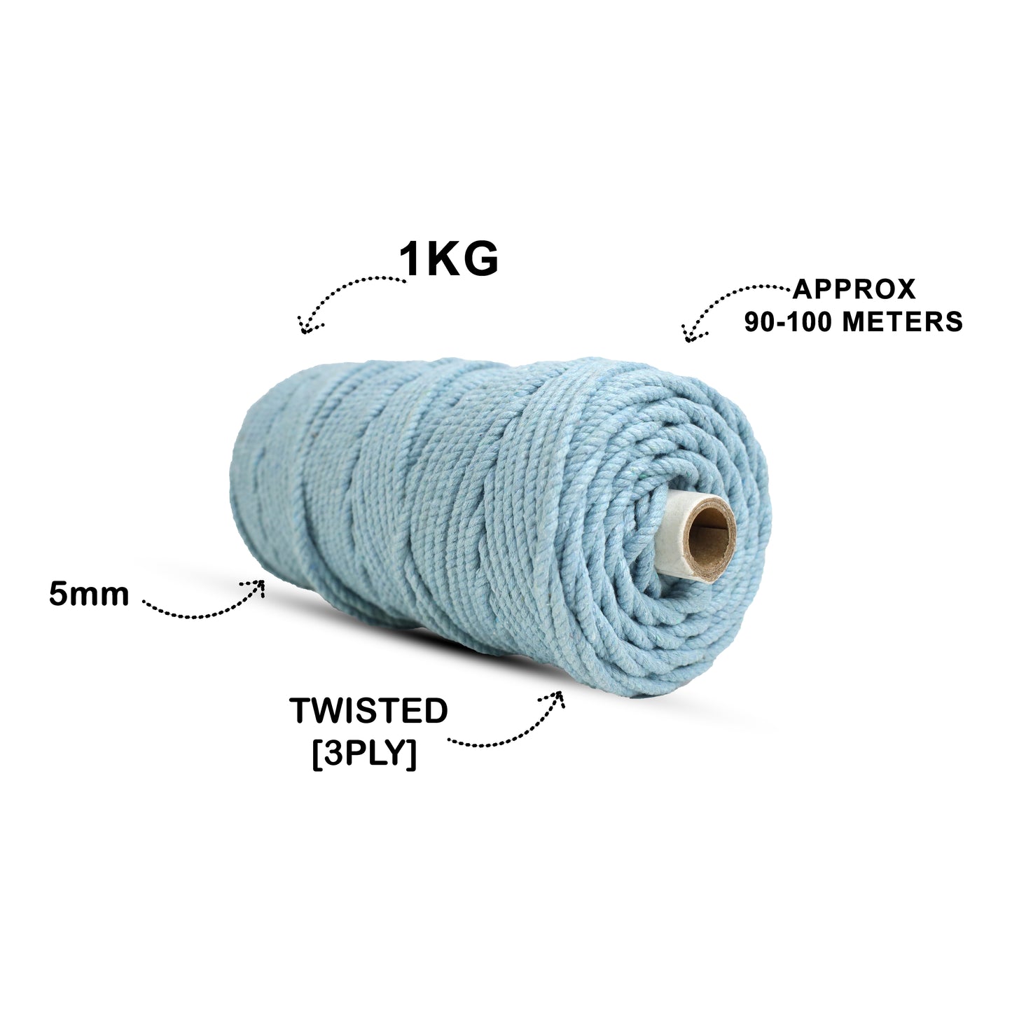 5mm Twisted (3Ply) | Mint Blue | Approx 100 Metres | 1kg Spool | Cotton