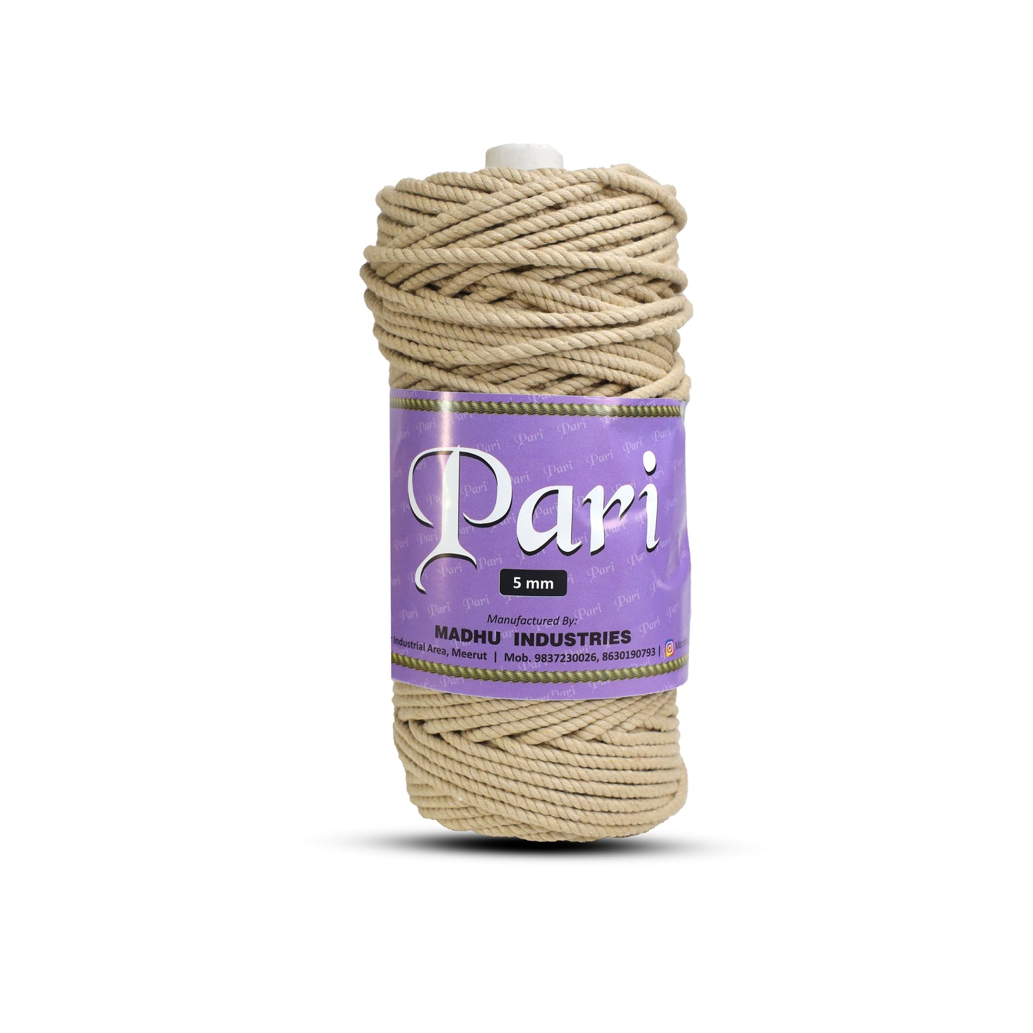 5mm Twisted (3Ply) | Beige | Approx 100 Metres | 1kg Spool | Cotton