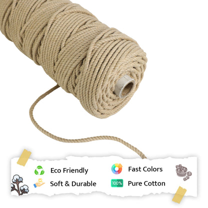 5mm Twisted (3Ply) | Beige | Approx 100 Metres | 1kg Spool | Cotton