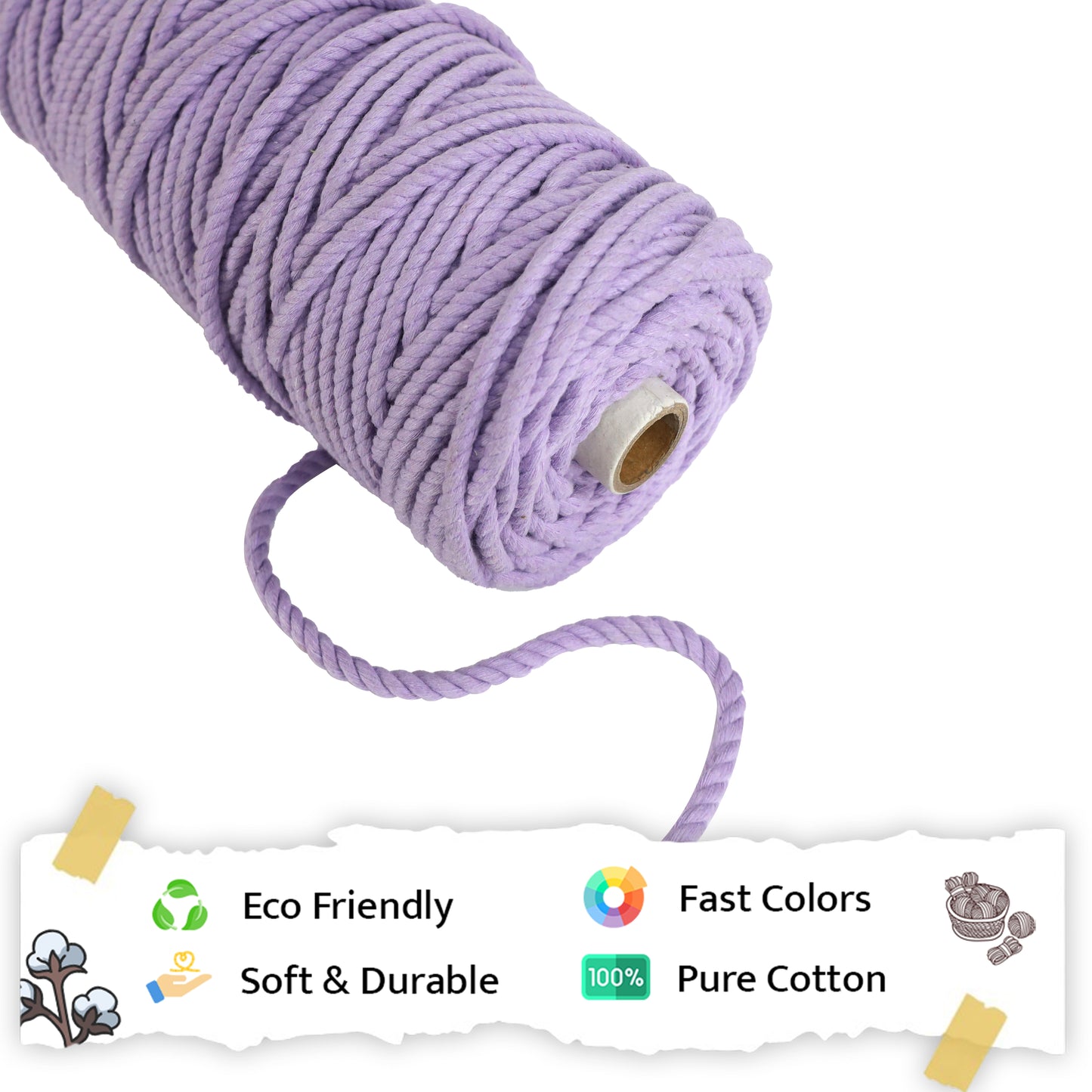 5mm Twisted (3Ply) | Lavender | Approx 100 Metres | 1kg Spool | Cotton