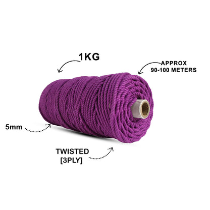 5mm Twisted (3Ply) | Reddish Purple | Approx 100 Metres | 1kg Spool | Cotton