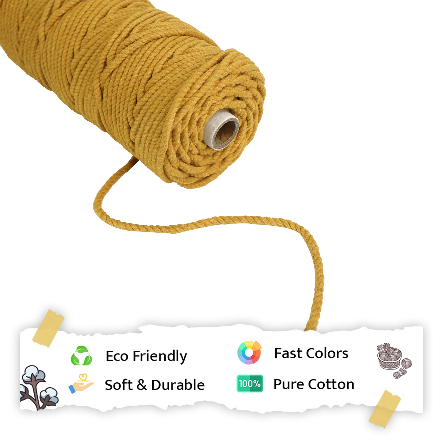 5mm Twisted (3Ply) | Golden Mustard | Approx 100 Metres | 1kg Spool | Cotton