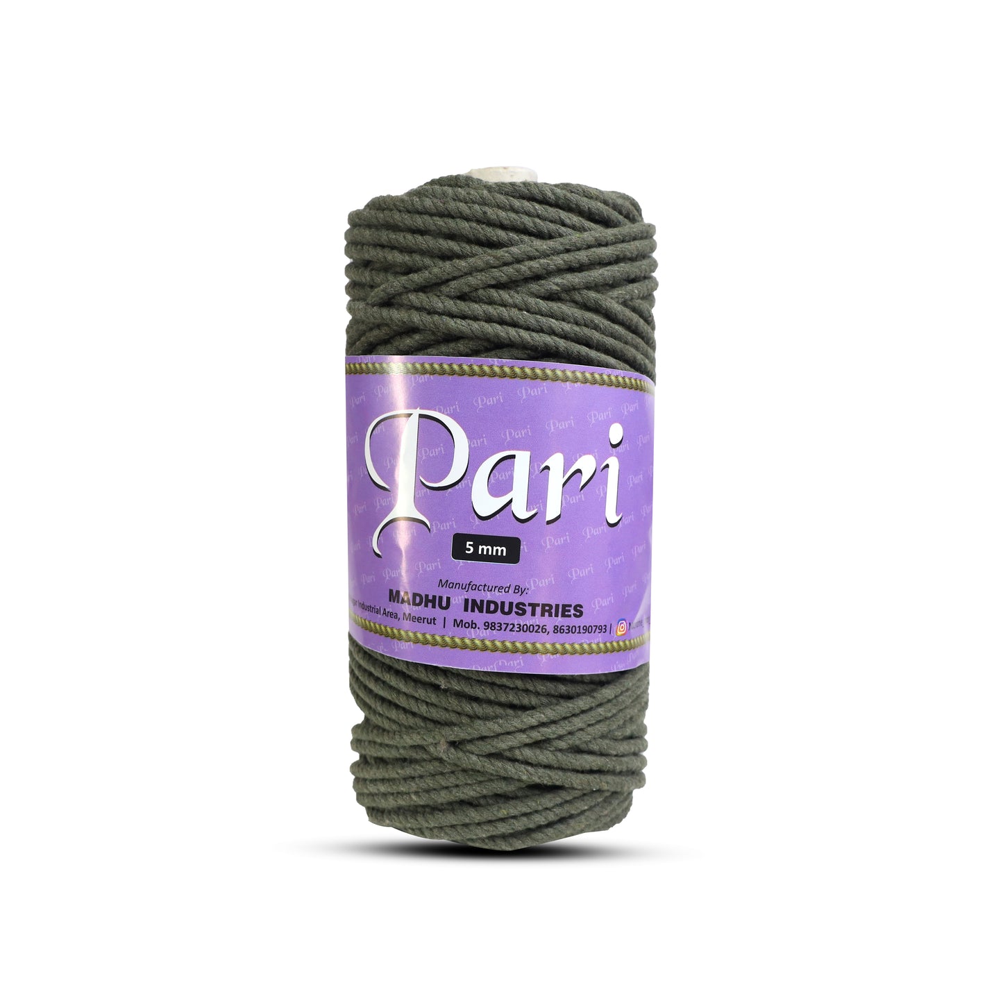 5mm Twisted (3Ply) | Army Green | Approx 100 Metres | 1kg Spool | Cotton