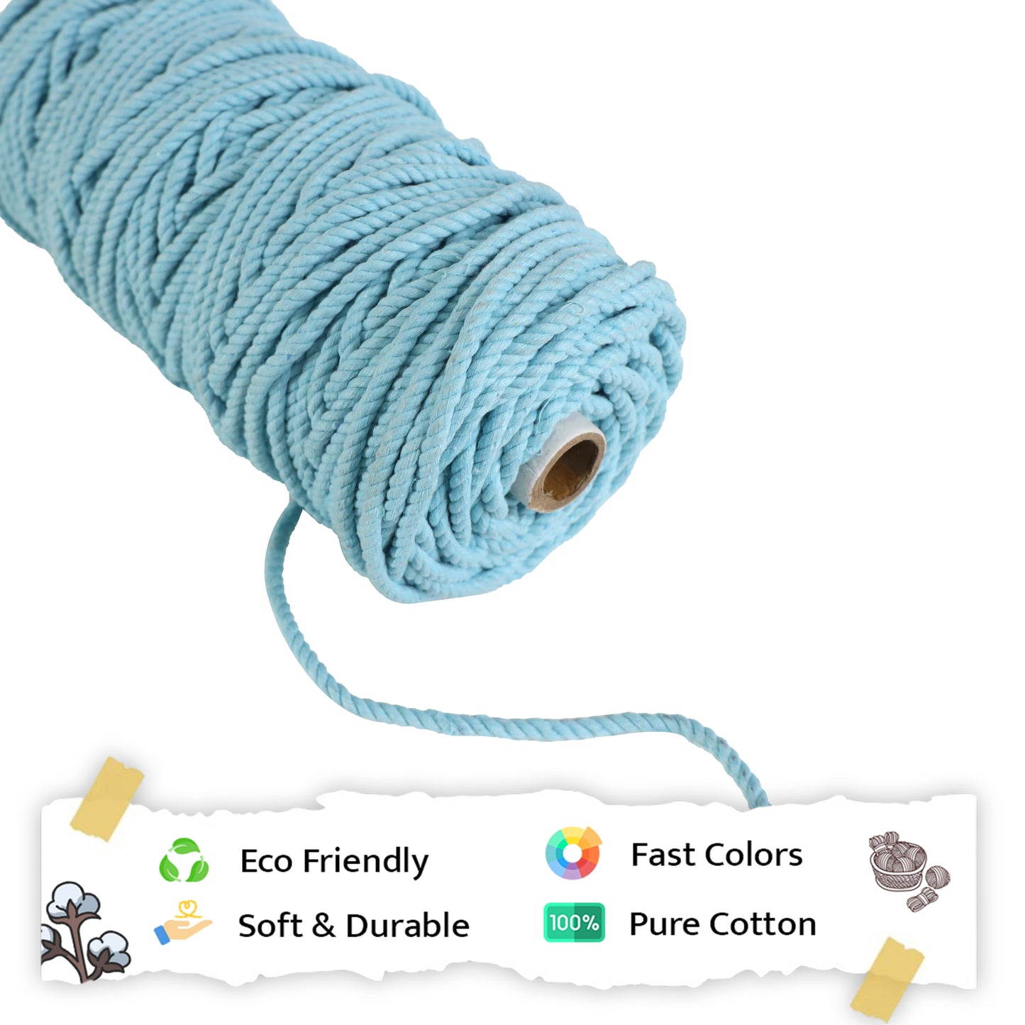 5mm Twisted (3Ply) | Aqua Blue | Approx 100 Metres | 1kg Spool | Cotton