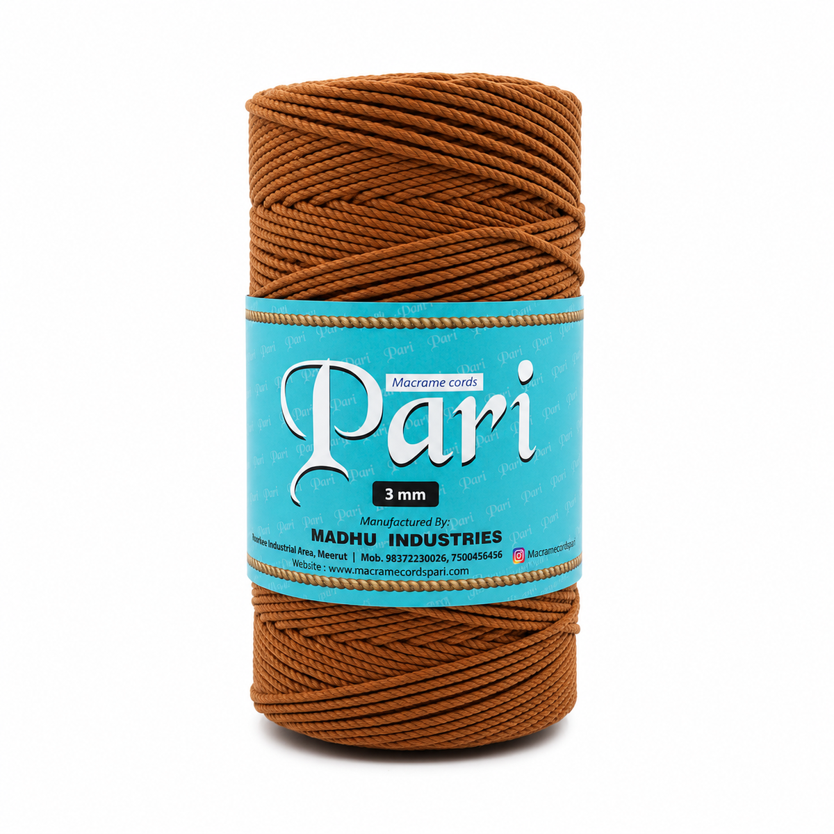 3mm Twisted (3Ply) | Chocolate | 200 - 250 Metres | 1kg Spool | Cotton | No 06