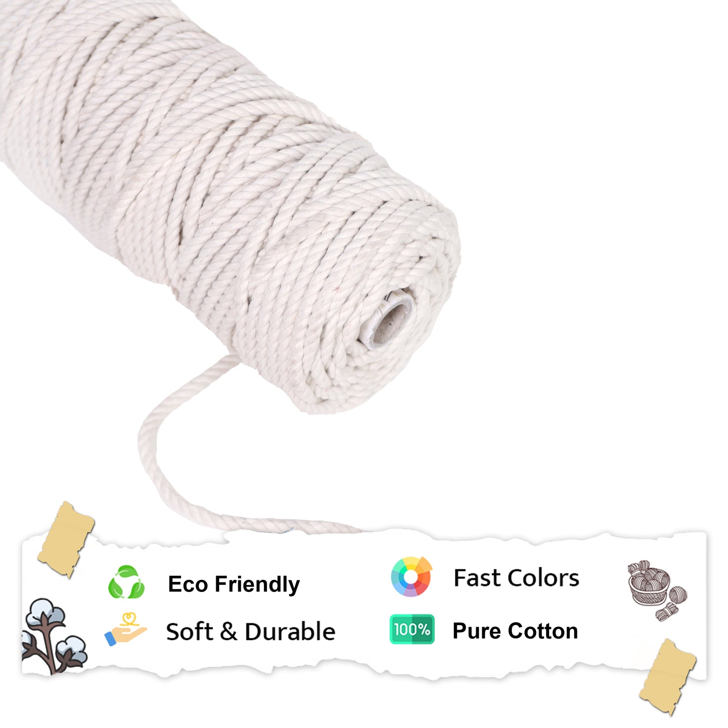 6mm Twisted (3Ply) | Off White | Approx 60 Metres | 1kg Spool | Cotton