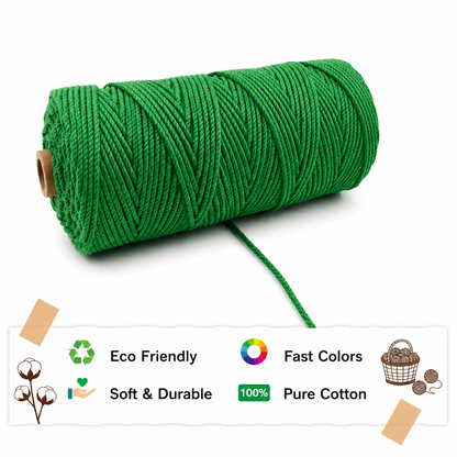 3mm Twisted (3Ply) | Green | 200 - 250 Metres | 1kg Spool | Cotton | No 11