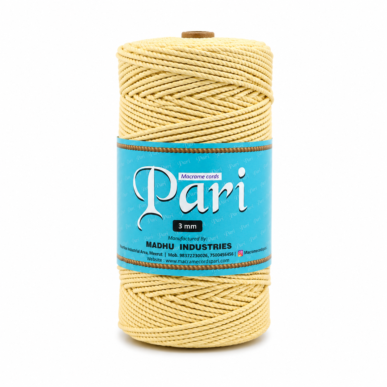 3mm Twisted (3Ply) | Light Yellow | 200 - 250 Metres | 1kg Spool | Cotton | No 09